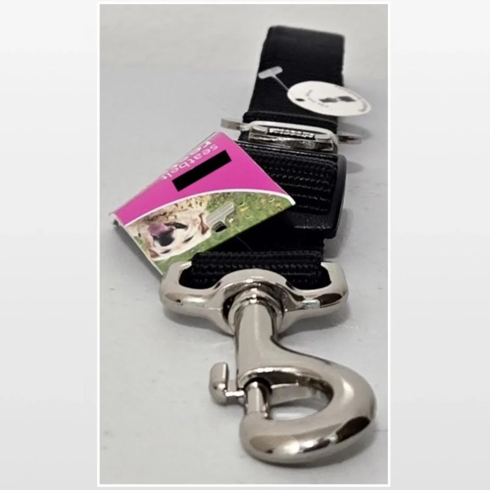 New Pet Dog Seatbelt Restraint Leash Car Safety Black Silver Removable NWT